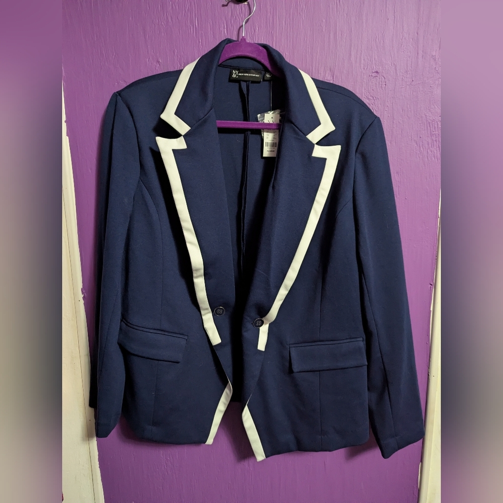 New York & Company Navy Blazer with White Trim